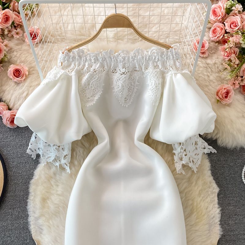 Îmbrăcăminte pentru femei Umăr retro lanternă rochie expusă rochie cu talie fustă înfășurată rochie cu o mânecă rochie rochie roșie antică cu guler cu fustă lungă_voghion.com