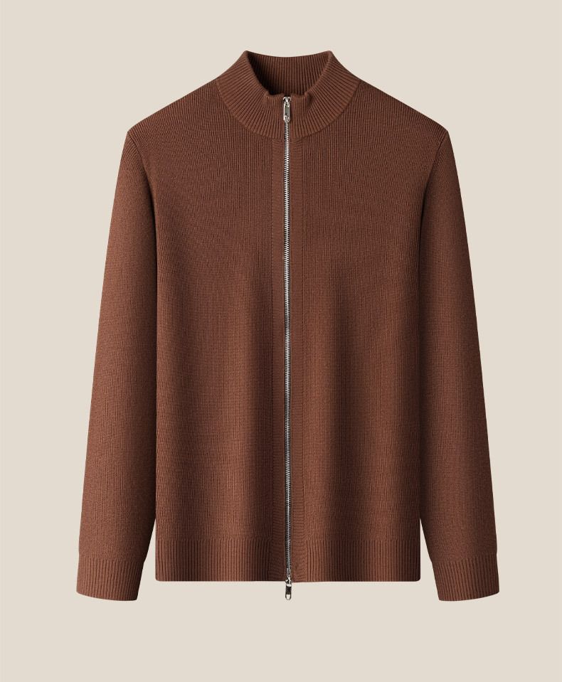Old Money Style Men's Knitted Cardigan Outerwear Sweater Autumn Winter Stand Collar Zipper Business Commuting Casual_voghion.com