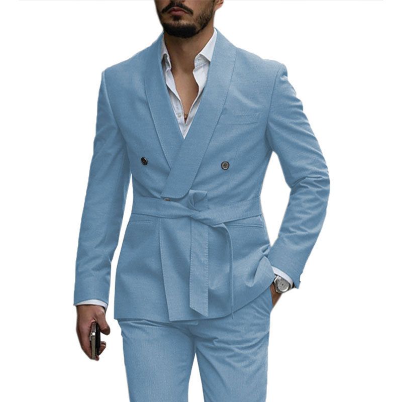 Erkek Giyim Erkek iki parçalı takım elbise kemer tarzı erkek takım elbise slim fit elbise seti_voghion.com
