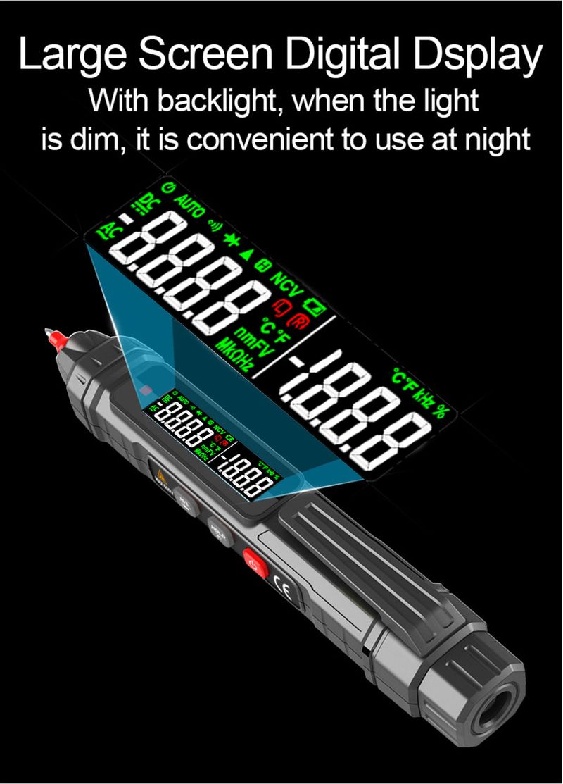 Smart Digital Multimeter 6000 Counts Non Contact High Precision Voltage Detector Pen Auto Range Capacitance OHm NCV Tester_voghion.com