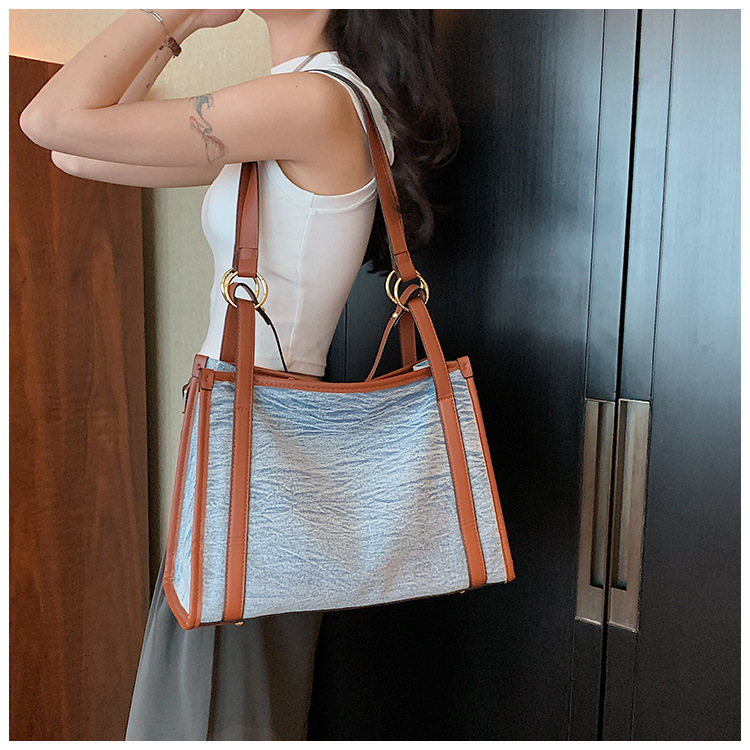 Bolsa feminina 2023 nova retro denim cor contraste bolsa de ombro grande capacidade de alta qualidade trabalho viajar sacola_voghion.com