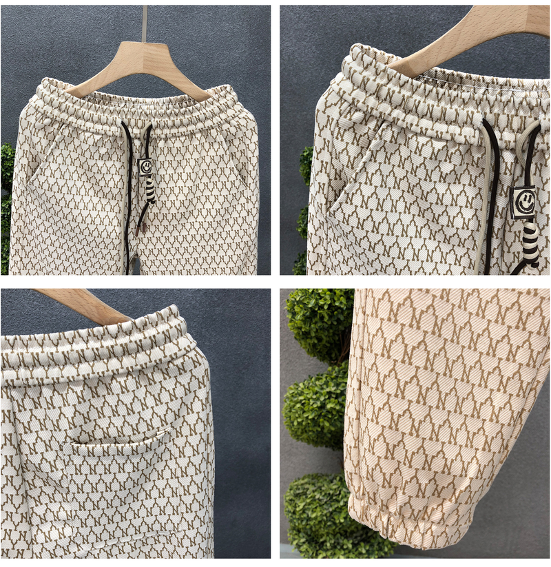 High quality letter printed pants, trendy casual with bound legs, 2023 autumn new men's cropped pants_voghion.com