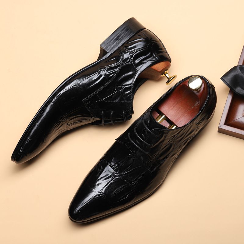 Suitable For All Seasons Spring Summer New Pointed Business Crocodile Pattern Leather Men British Casual Cowhide Men's Shoes Online Store_voghion.com