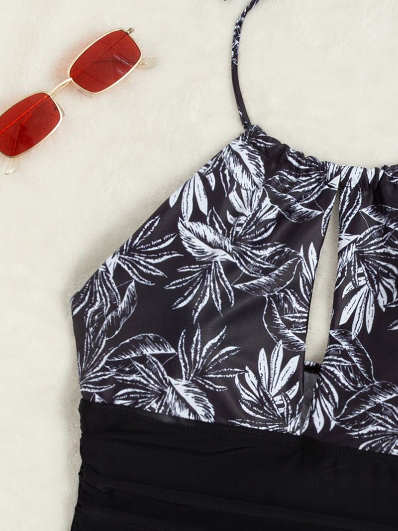 Women's Clothing One-Piece Bandeau Bikini Swimsuit Backless Print Splicing Design Swimming Water Sportswear_voghion.com