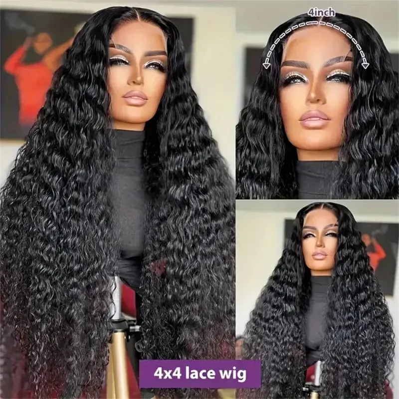 Parrucca frontale in pizzo 4X4 6X6 senza colla, capelli umani ricci e ondulati, densità 150%-180%, capelli brasiliani, lunghezza 18-36 pollici_voghion.com