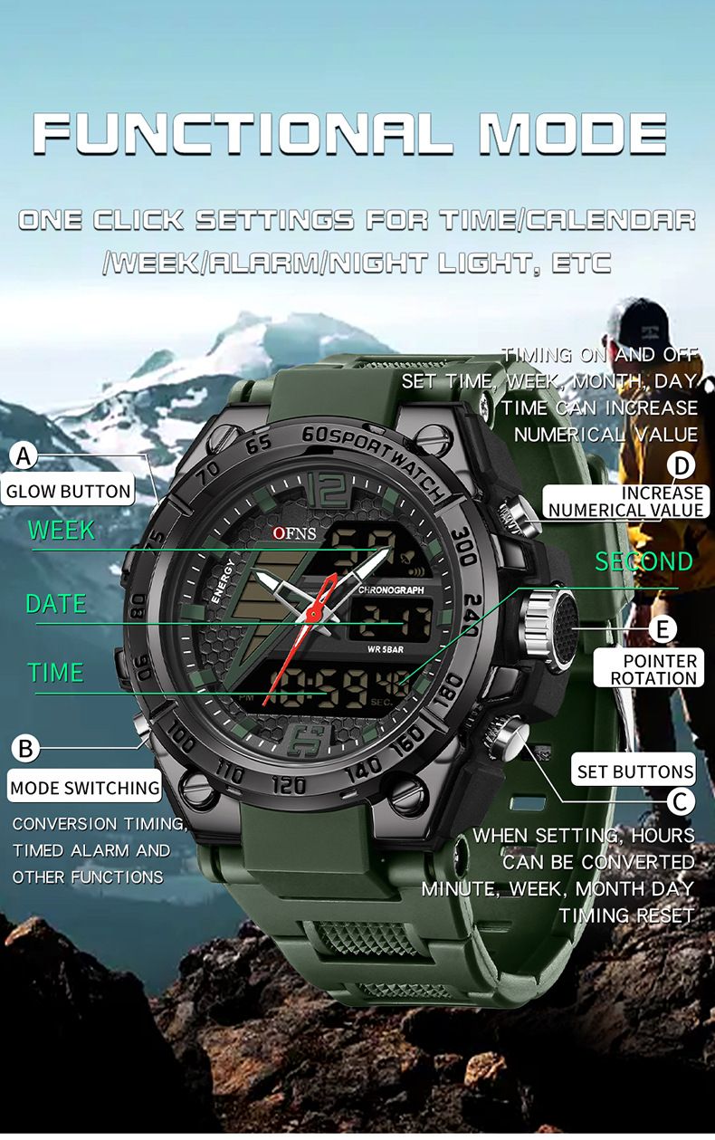 Men's Digital Watch Dual Display Trend Multi-functional Student Watch Outdoor Sports Watch_voghion.com