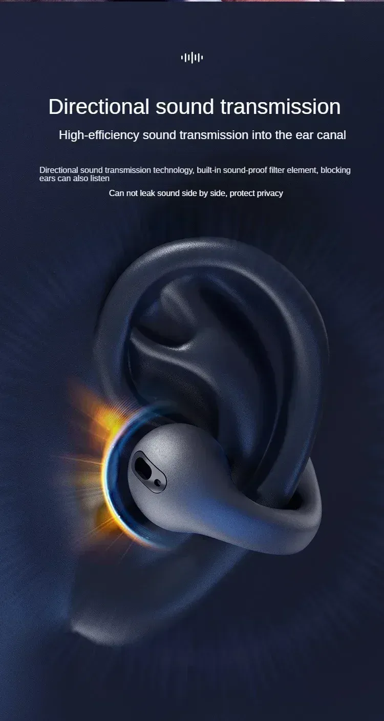 NEW Bluetooth 5.3 Wireless Bone Conduction Headphones T75 Clip Ear Music Noise Canceling Headset HD Call Sports Gaming_voghion.com