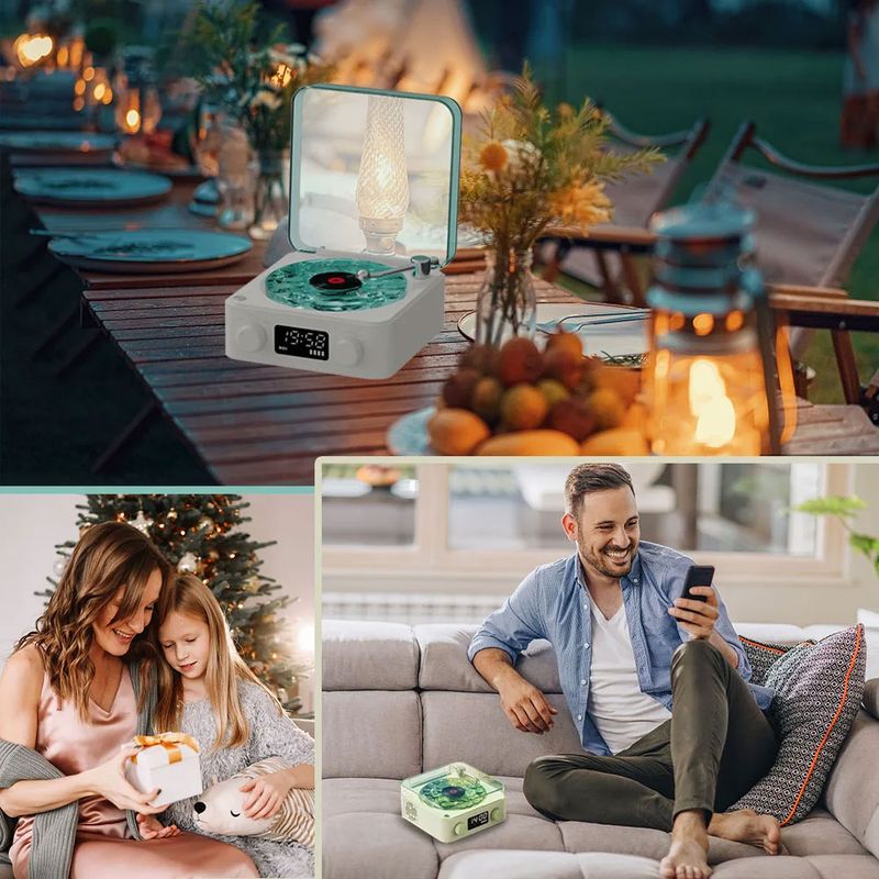 2024 Neuer Retro-Plattenspieler-Lautsprecher mit weißem Rauschen, kabelloser Bluetooth-Schallplattenspieler, Stereo-Sound, RGB-Projektion_voghion.com