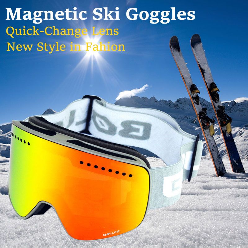 Skibril met magnetische dubbellaagse gepolariseerde lens Skiën Anti-condens UV400 Snowboardbril Heren Dames Skibril Brillenkoker_voghion.com