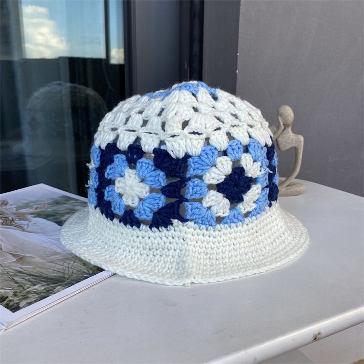 Cappello lavorato a maglia con uncinetto cavo, abbinato ai colori, per donna, autunno e inverno, versatile, piccolo cappello di lana_voghion.com