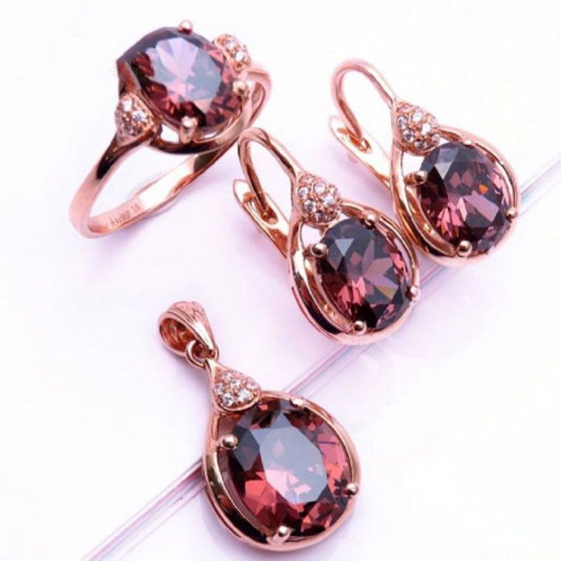 Women's Jewelry Purple Gold Plated With Rose Gold Fashionable Shiny Colored Gold Inlaid Zircon Smoky Zircon Earrings_voghion.com