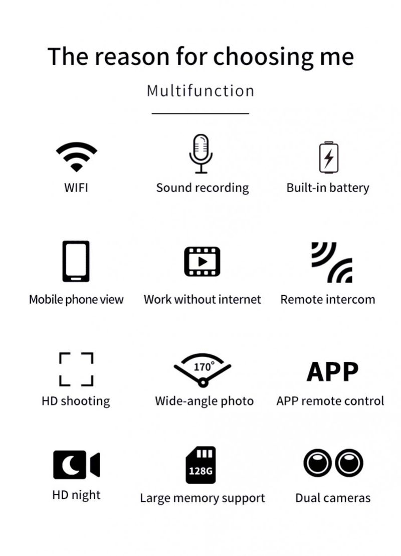 Trådløst mini WiFi IP-kamera Sikkerhetsovervåking Mikro Dual Cam HD 4K Nattsyn Smart Home Sports Monitor Innebygd_voghion.com