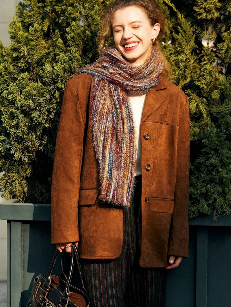Veste de costume élégante fendue en faux daim pour femme, nouvelle collection automne 2025_voghion.com
