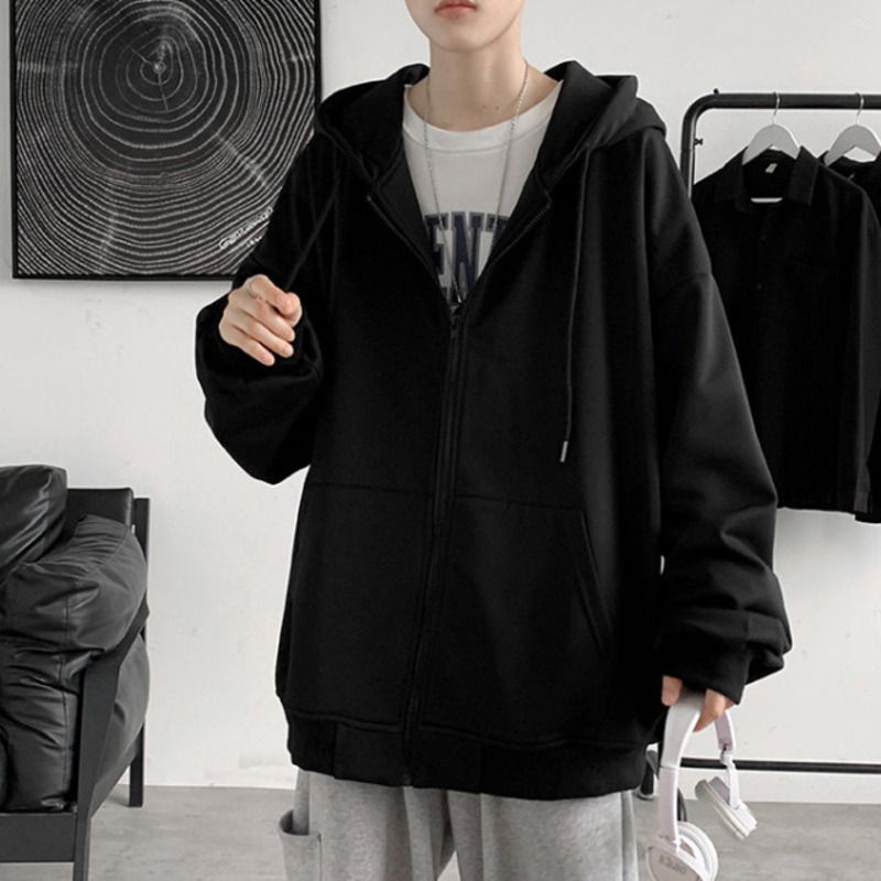 Felpa con cappuccio semplice da uomo, modello Ins, per coppie, primavera e autunno 2024, versione coreana alla moda, cardigan casual_voghion.com