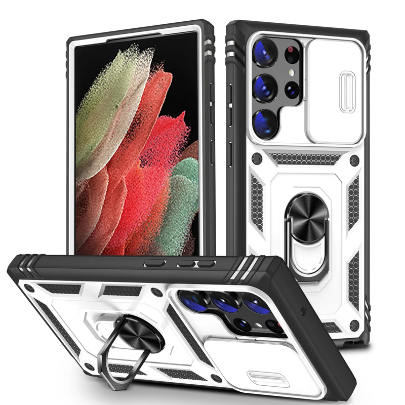 Gyűrűs műanyag tartó telefontok Samsung Galaxy S24 Ultra S23 S21 FE S22 Plus A14 A15 A54 A25 A34 A24 esésvédelemmel_voghion.com