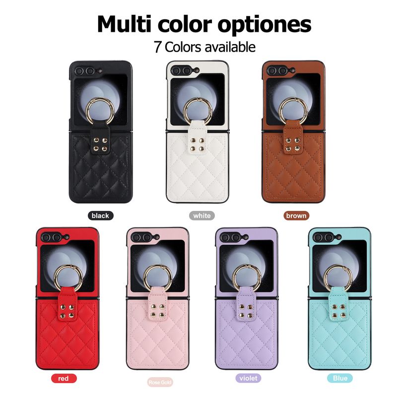 Applicable to Samsung ZFlip6 mobile phone case, rhombus ring, small fragrant wind folding protective case, zflip5/4 leather case, high-end._voghion.com