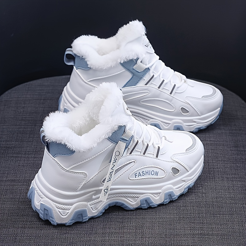 Scarpe da ginnastica casual da donna, scarpe da ginnastica robuste con suola spessa color block, scarpe da corsa antiscivolo foderate in peluche caldo_voghion.com