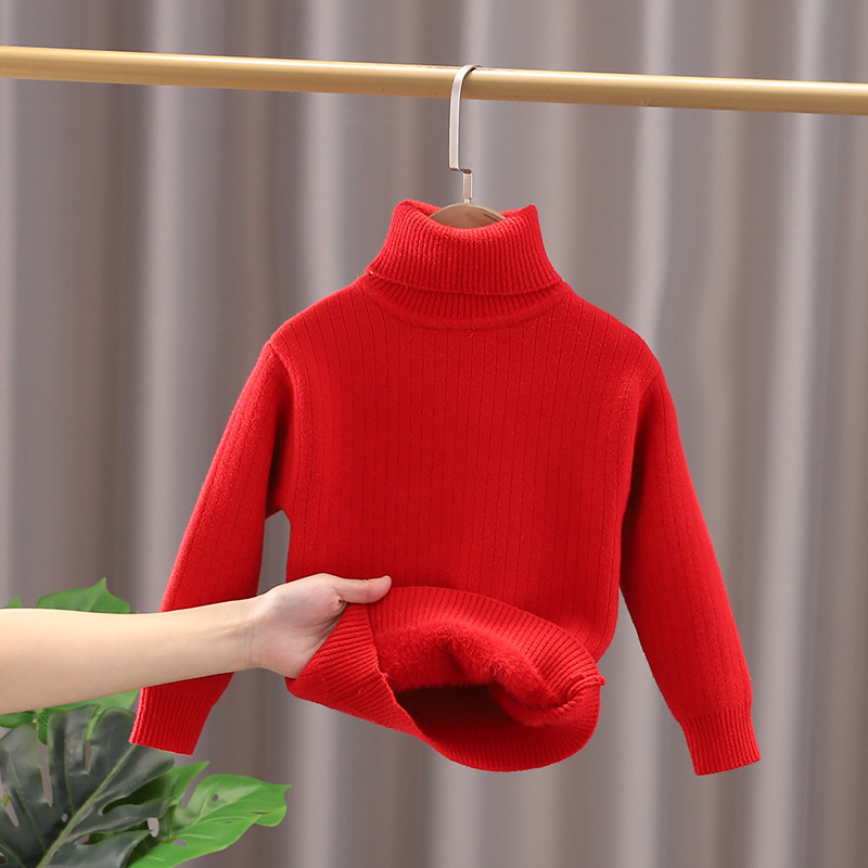 Kanner Nerz Pelzmantel Jongen a Meedercher Baby Mat Fleece Base Mantel Turtleneck Pullover Warm_voghion.com
