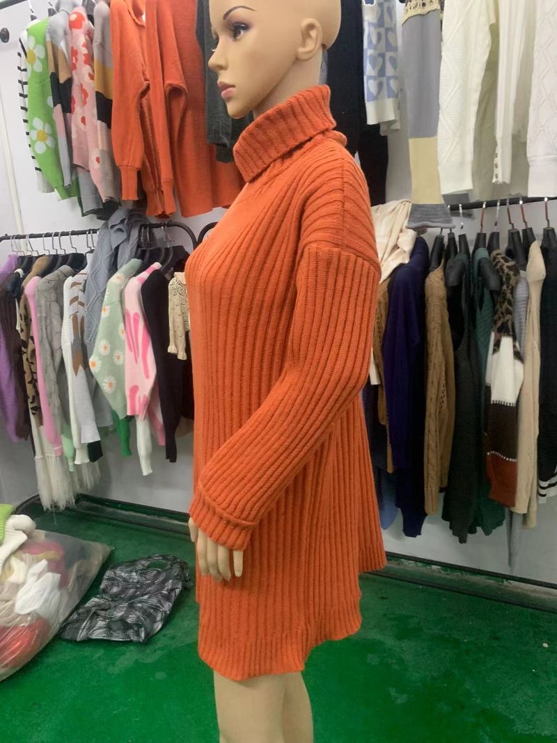 Robe pull mi-longue en tricot à col montant pour femme, nouvelle collection automne-hiver 2022_voghion.com