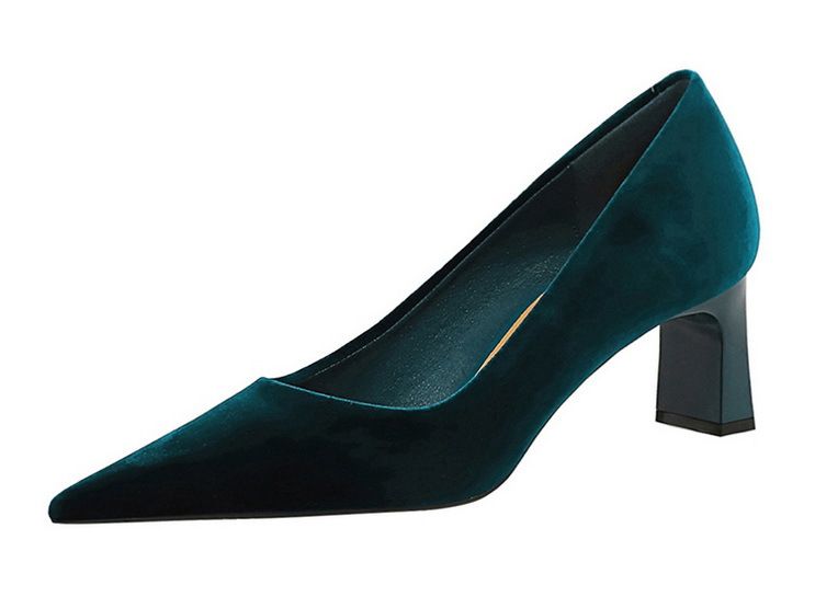 6188-9 Zapatos sencillos de moda para banquetes, de tacón alto y grueso, de gamuza y terciopelo del oeste, con boca poco profunda y puntiagudos_voghion.com