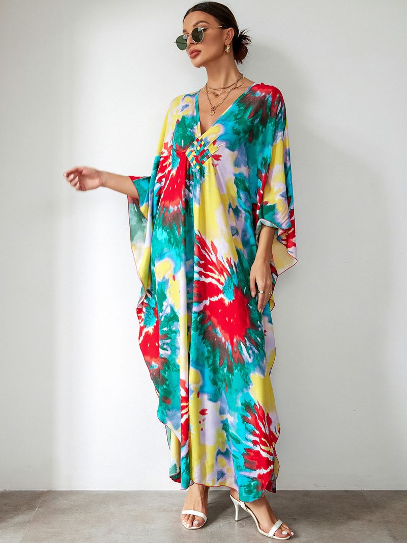 Bohemian katoenen maxi-jurk – oversized strandjurk, zwierige tuniek voor dames, plus-size zwembroek met levendige prints_voghion.com