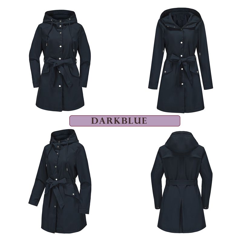 Veste imperméable à capuche avec ceinture pour femme, nouvelle collection printemps et automne 2024, coupe-vent ample et décontracté_voghion.com