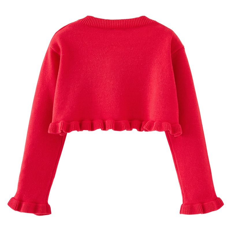 Handgehäkelte Strickjacke mit Blumenmuster für Babys und Kinder, weicher Strickpullover mit Rundhalsausschnitt, eleganter Prinzessinnen-Stil, Rot/Grau/Apricot – 90 cm bis 140 cm_voghion.com