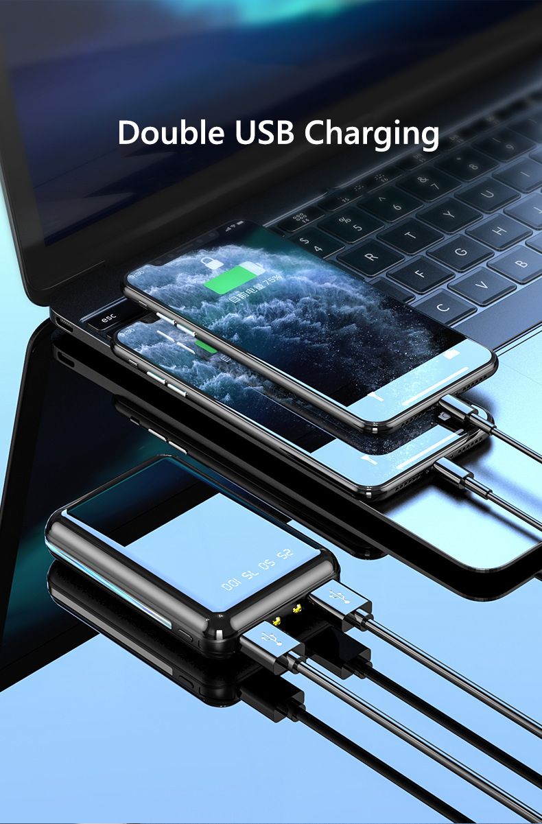 Mini Power Bank da 20000 mAh, caricabatterie portatile con schermo a specchio e LED digitale, batteria esterna per iPhone, Xiaomi, Huawei_voghion.com