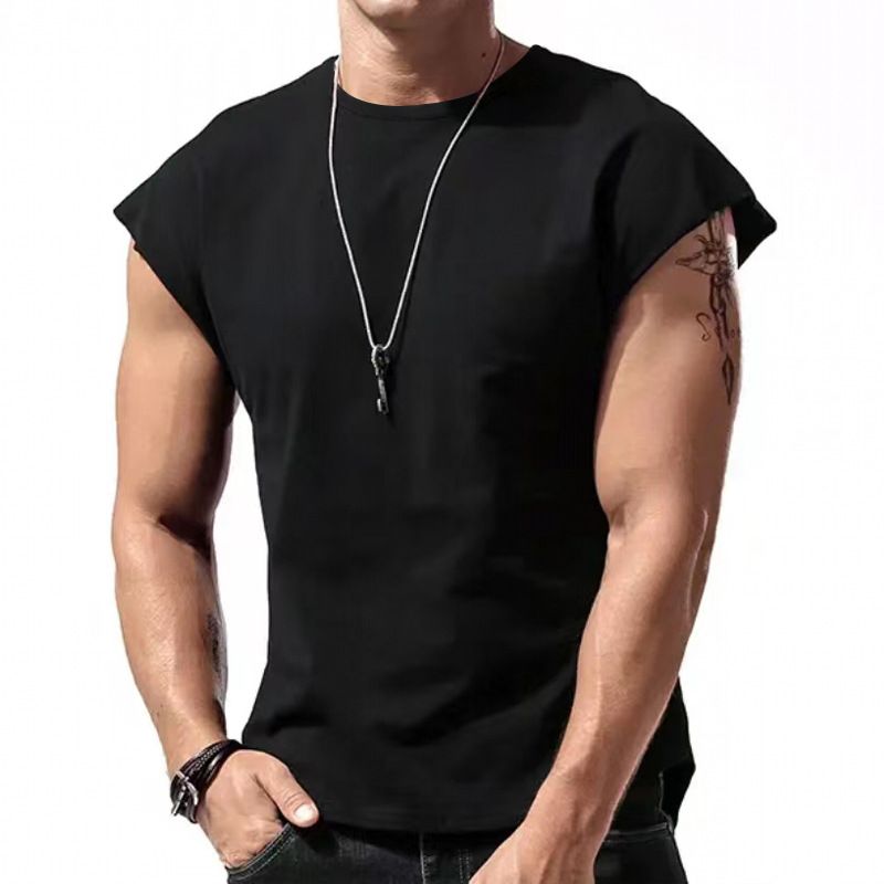 Herren Sommer Ärmelloses T-Shirt Tops Casual Loose Solid Color Dünner Abschnitt Schulter Unterhemden_voghion.com