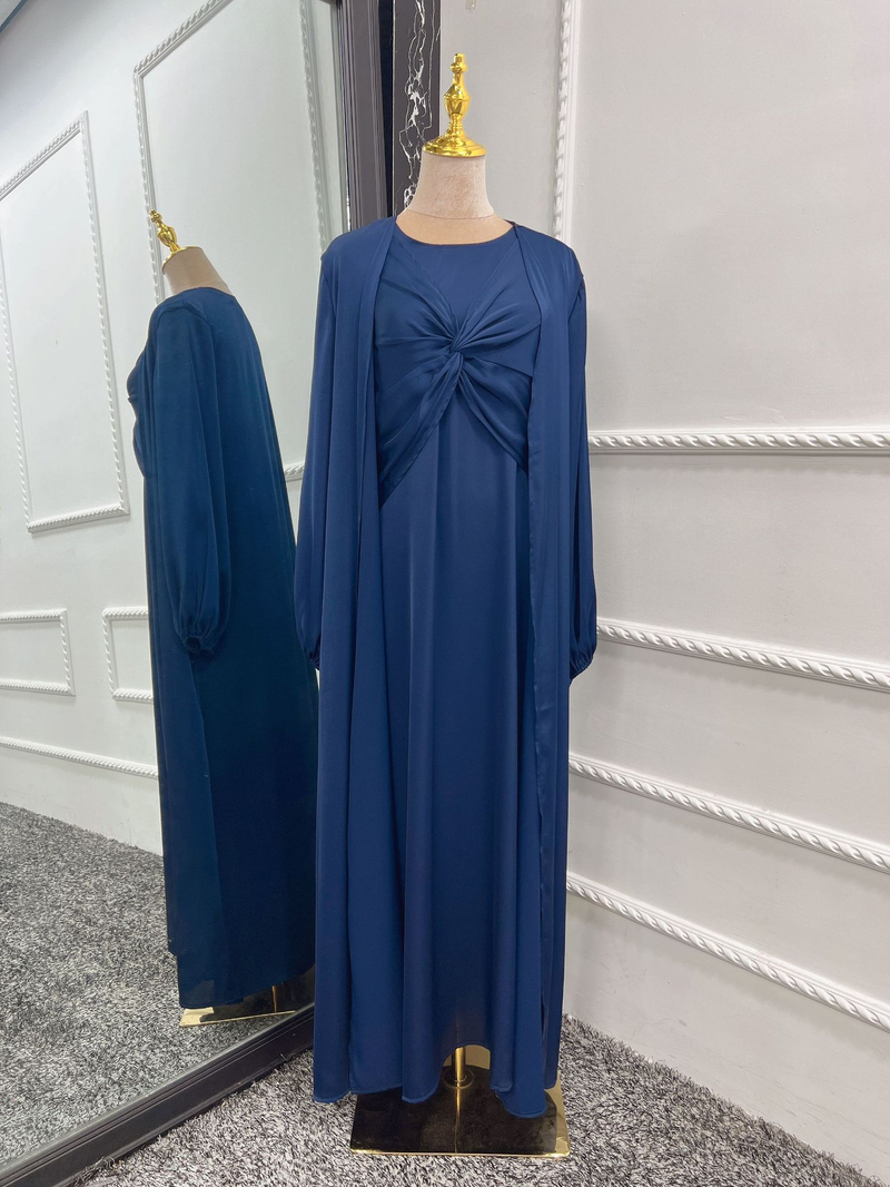 Moda musulmană Turcia Dubai La modă rochie solidă din două piese costum cardigan LR511_voghion.com