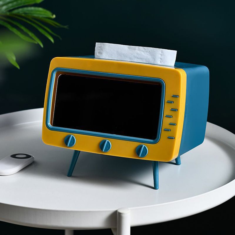 Kunjiuyou Scatola di fazzoletti 2 in 1 Multifunzionale a Forma di TV Dispenser di Carta Portatovaglioli Porta Telefono per Desktop-Bianco_voghion.com