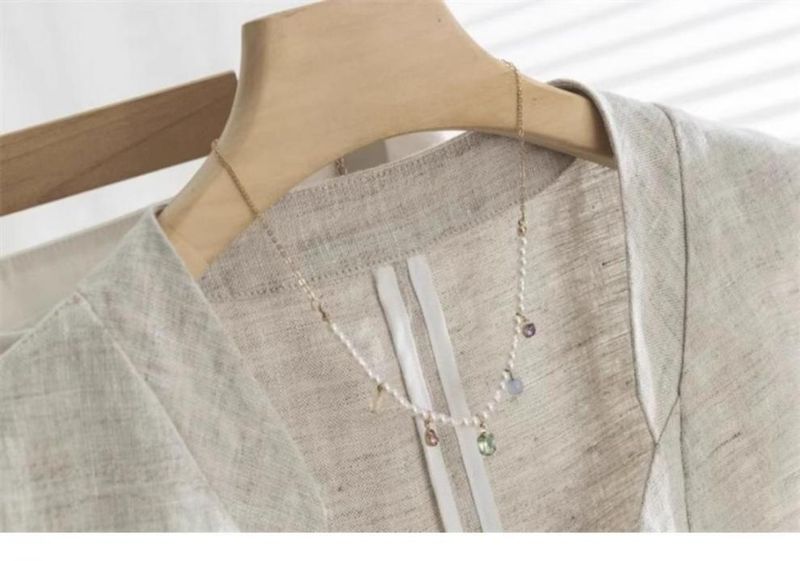 Veste blazer sans manches en lin à col en V, style britannique vintage artistique, pour femme, collection été 2024._voghion.com