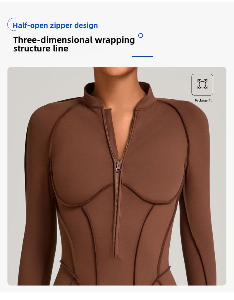 European And American Winter Stand Collar Jumpsuit Half Zipper One-piece Fitness For Women High-intensity Exercise Yoga_voghion.com