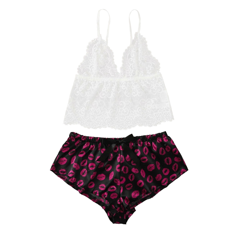 Free Shiping Print Silk Underwear Sexy Lingerie Set Plus Size Women's Underwear Sexy Lingerie Underwear Underwear Pamas_voghion.com
