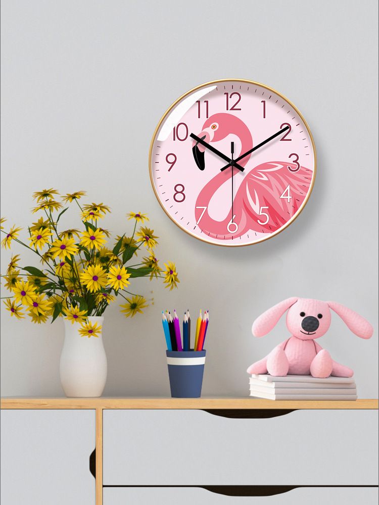 Yipula 6636 Flamingo Love Pink Wall Watch Silent Sweep Second Quartz Clock_voghion.com