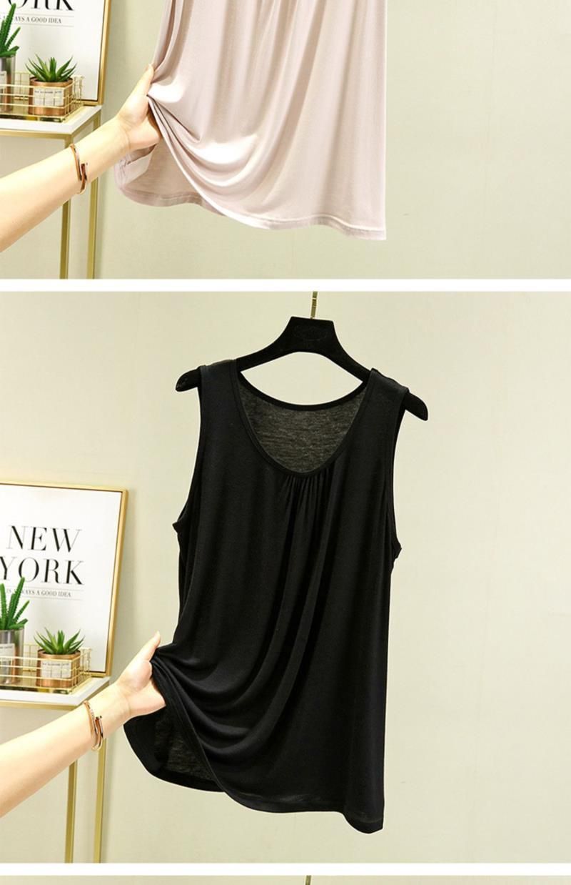 Canotta da casa sottile in modal per donna, top estivo senza maniche ampio in taglie forti, canotta intima casual con scollo rotondo_voghion.com