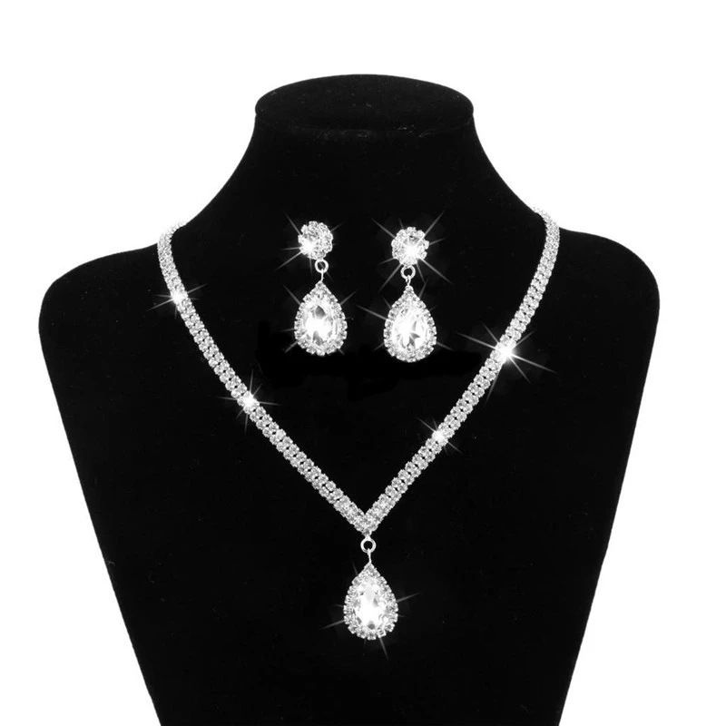 Set di gioielli da donna, elegante collana con strass a goccia, orecchini e bracciale, per matrimoni, feste e serate di lusso, set di collana, orecchini e bracciale con borsa_voghion.com