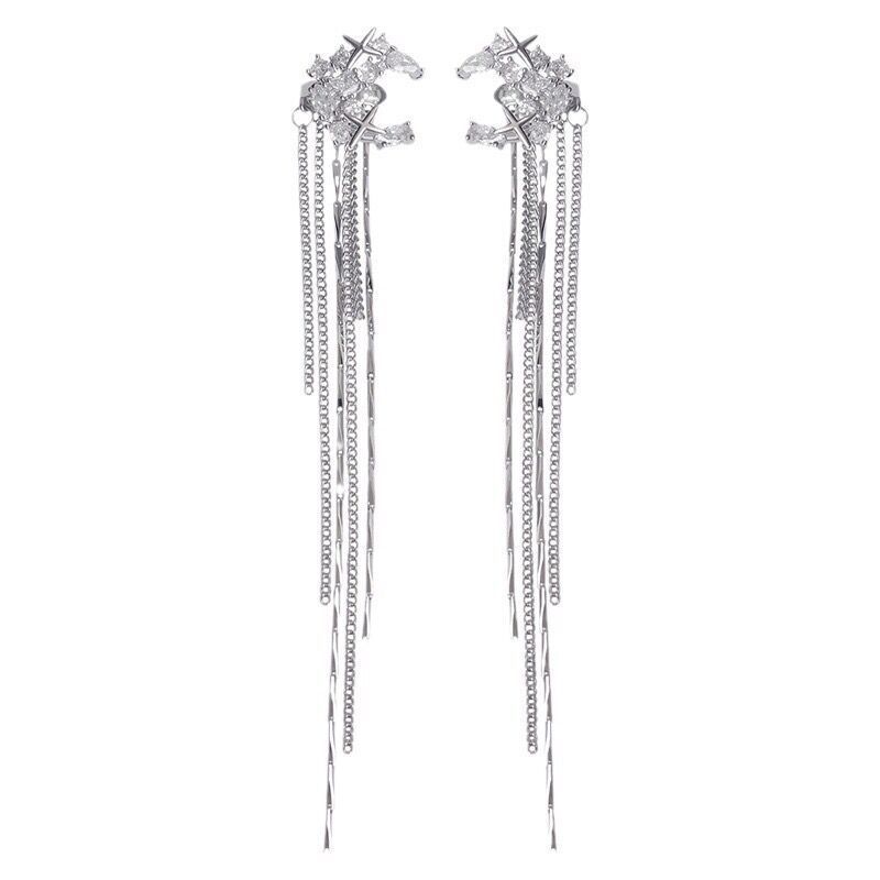 Mondlicht-Stern-Mond-Quasten-Manschette, eleganter langer, schmaler Ohrclip, leichtes Luxus-High-End-Gefühl, nicht durchbohrte Ohrringe_voghion.com