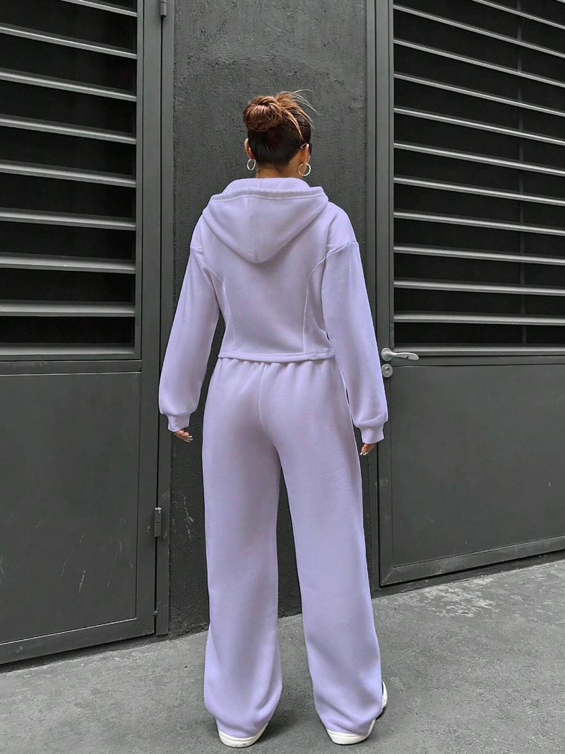 Set coordinati da donna casual due pezzi, ampio, con cappuccio, maniche lunghe, cerniera, vita elasticizzata, pantaloni larghi, tuta da jogging_voghion.com