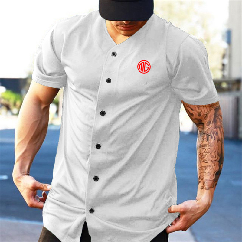 Polo sportiva da uomo a maniche corte cardigan con scollo a V T-shirt fitness collant muscolare Fast Dry Running Training Iron Dog_voghion.com