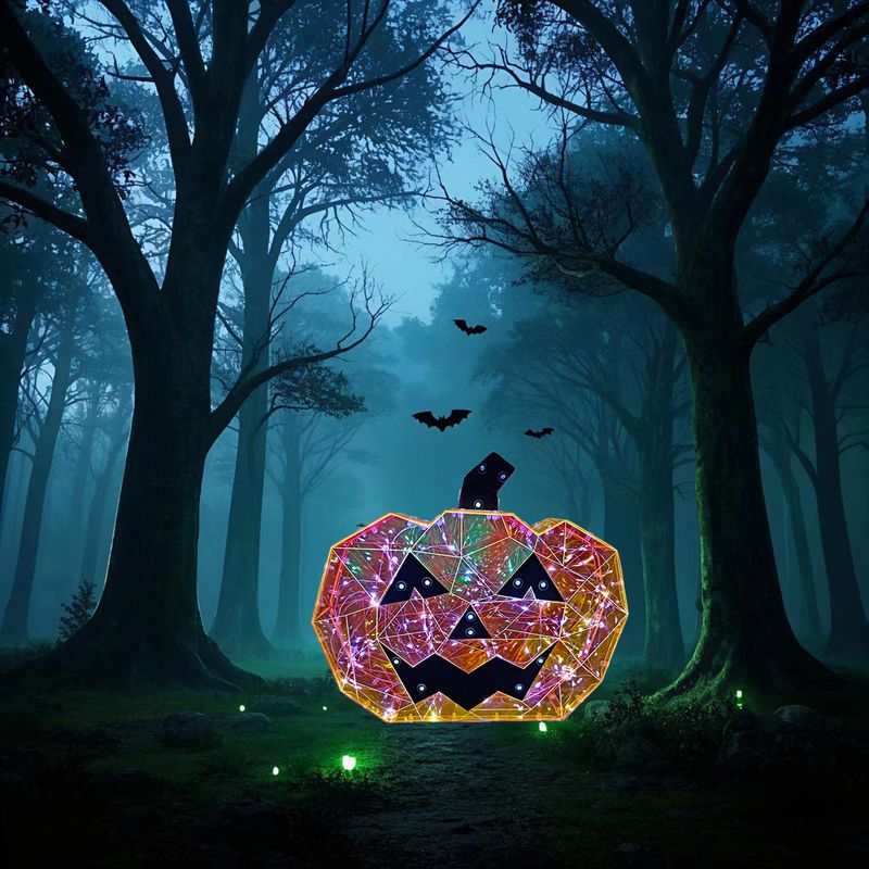 Iridescent Glowing Flat Colorful LED Halloween Party Decoration Gift Ghost Festival Pumpkin Light Model Display_voghion.com