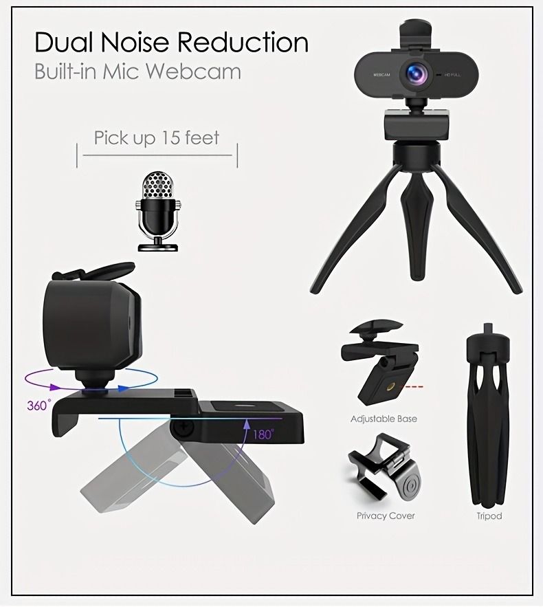 1080P Full HD Computer Webcam With Microphone Voice Call Conference Live Privacy Cover Stand Gaming Binding Live Web_voghion.com