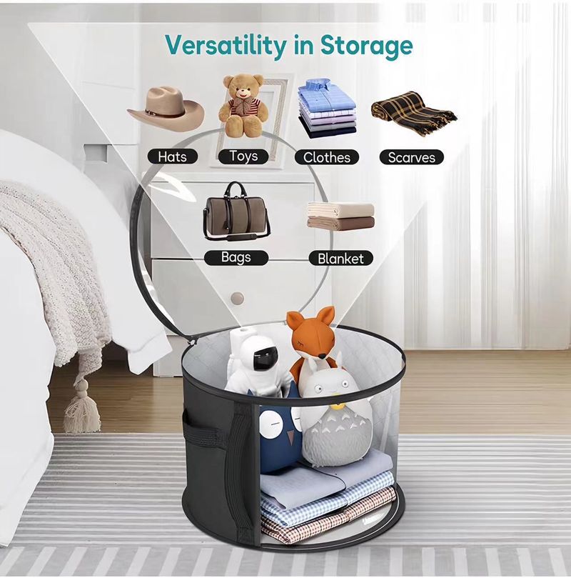 Round Transparent Hat Storage Bag – Dustproof Closet Organizer For Caps, Modern Minimalist Design (Gray/Black, Lightweight & Foldable)_voghion.com