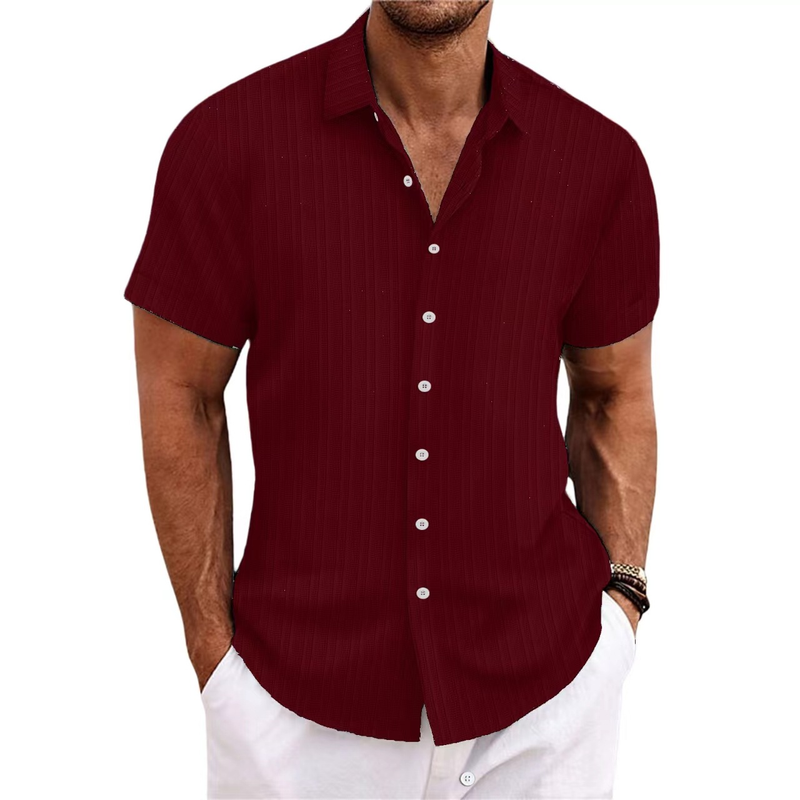 Camicia da uomo 2025, camicia estiva sottile, alla moda, con collo alto, a maniche corte, per lo shopping all'aperto, casual, in tessuto di lino_voghion.com