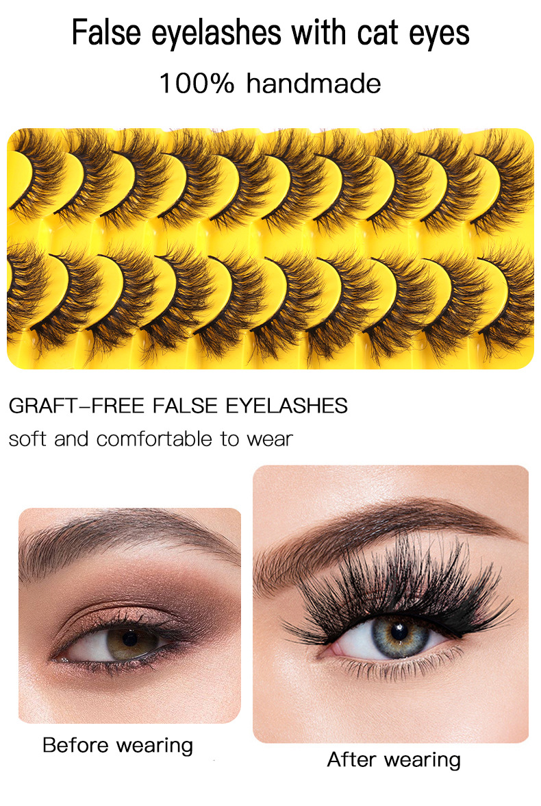Lash extension set 10 pairs of cat eye false eyelashes 3D messy Curl Eyelashes High mink hair false eyelashes_voghion.com