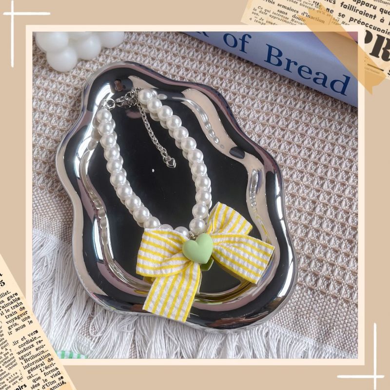 Collana di perle regolabile per cani e gatti, con fiocco in colori a contrasto, accessori per il collo degli animali domestici_voghion.com