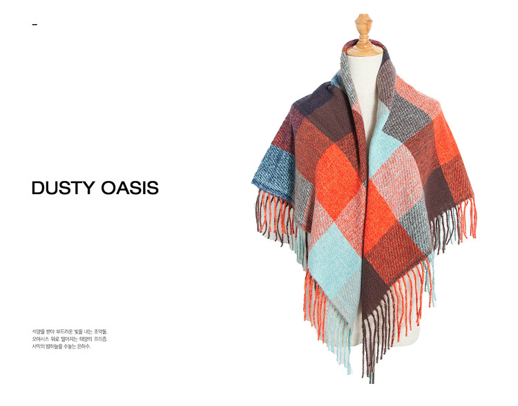 Women's Scarves new style polyester bristle long tassel plaid square scarf _voghion.com