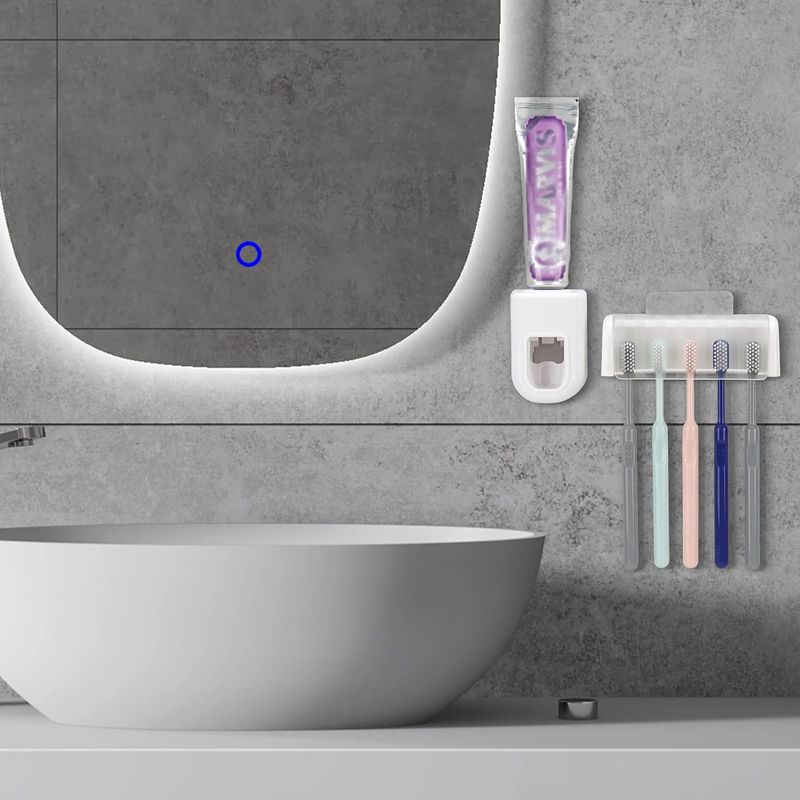5-Slot Automatic Toothpaste Toothbrush Holder - Self-Adhesive Shower Organizer_voghion.com