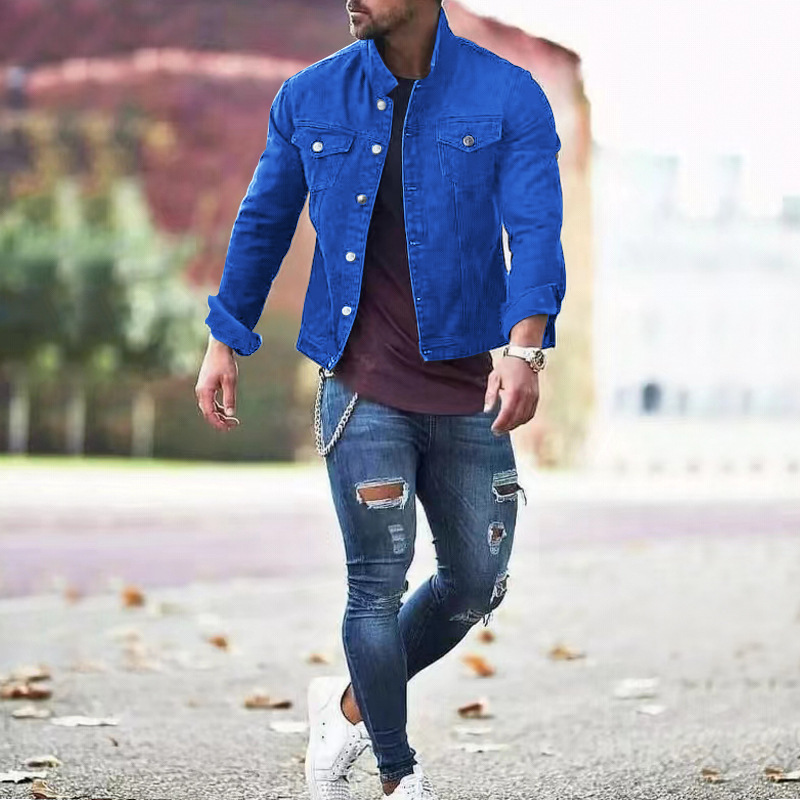 2024 Men's Spring and Autumn Casual Slim Fit Denim with Multi Pocket Button Smooth Plate Workwear Jacket_voghion.com
