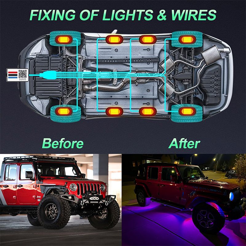 LKWs, RGB-LED-Rock-Lights-Kit mit APP/Fernbedienung und Musikmodus, für Pickup Offroad RZR SUV ATV UTV Auto_voghion.com